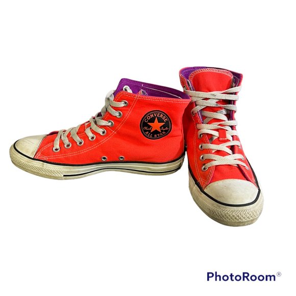 CONVERSE Neon Pink Purple Double‎ Tongue High Top Sneakers (9) - Picture 10 of 10